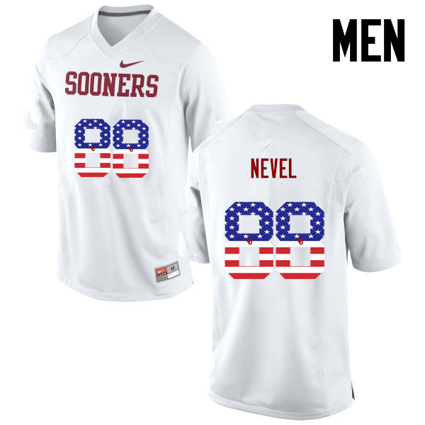 Men Oklahoma Sooners #88 Chase Nevel College Football USA Flag Fashion Jerseys-White - Click Image to Close